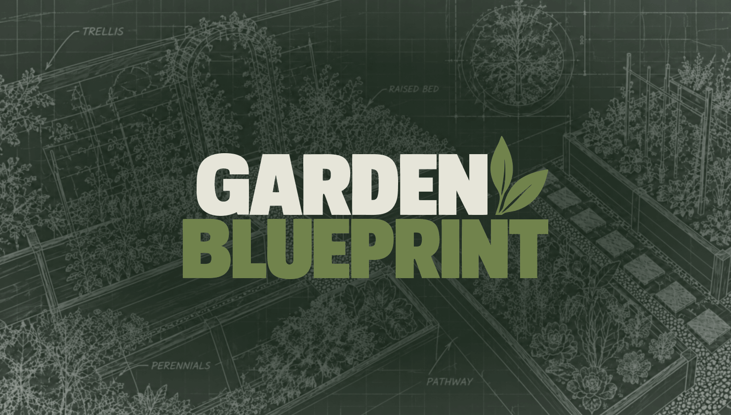 Garden Blueprint title card over a garden plan