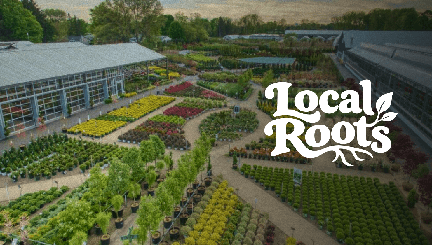 Local Roots title card over a plant nursery